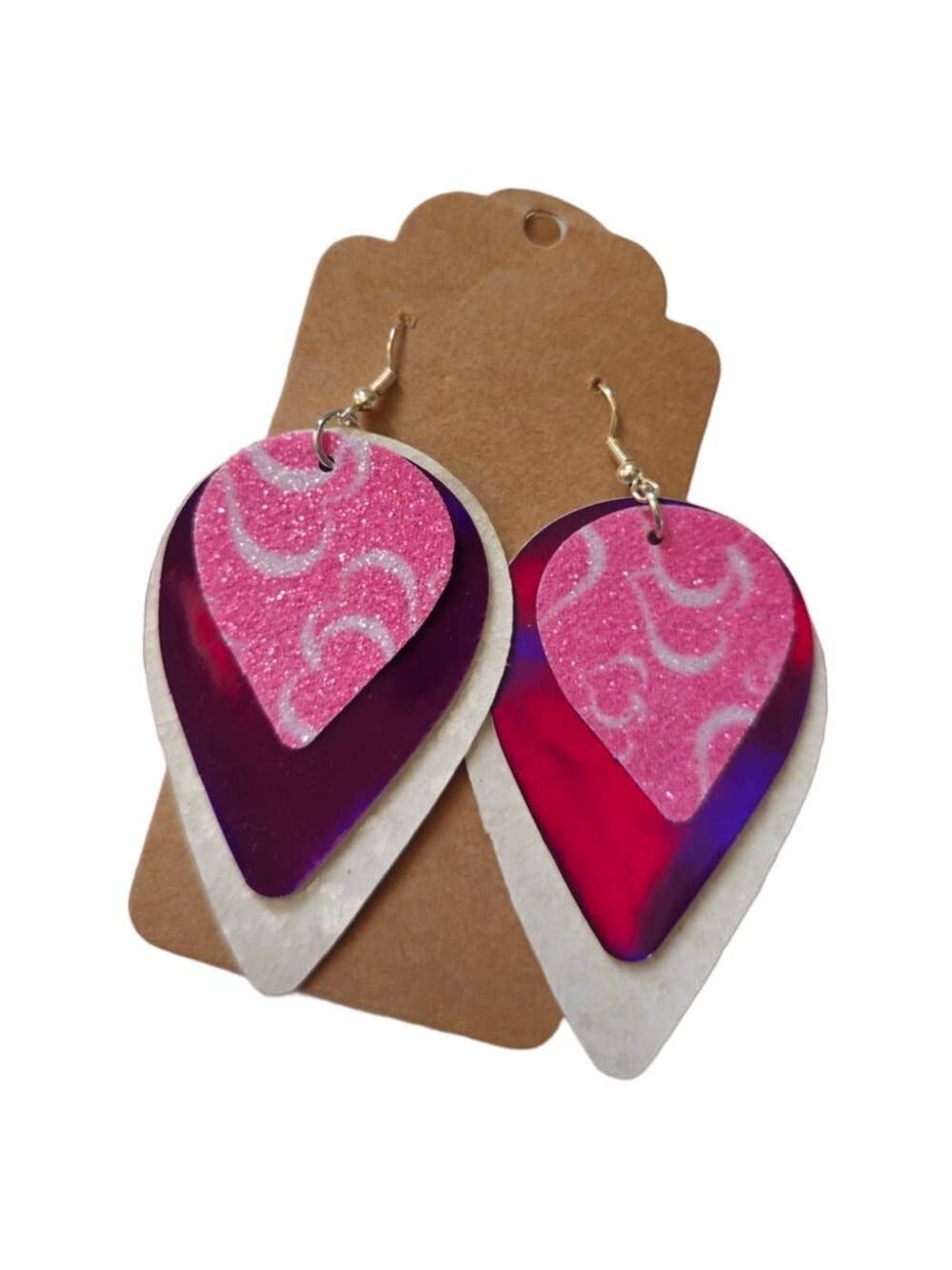 Pink Purple & White Teardrop Earrings